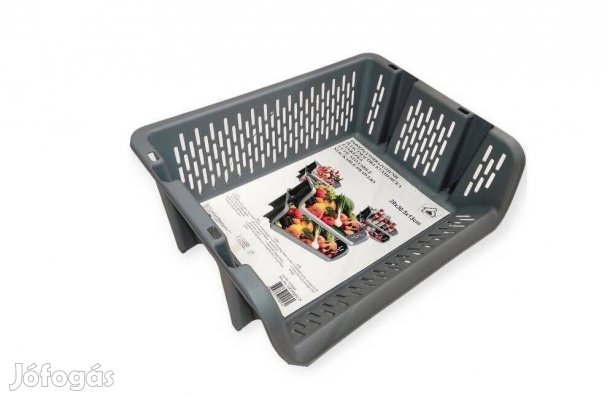 Tárolókosár egymásra rakható nyitott szürke 39x30,5x13 cm