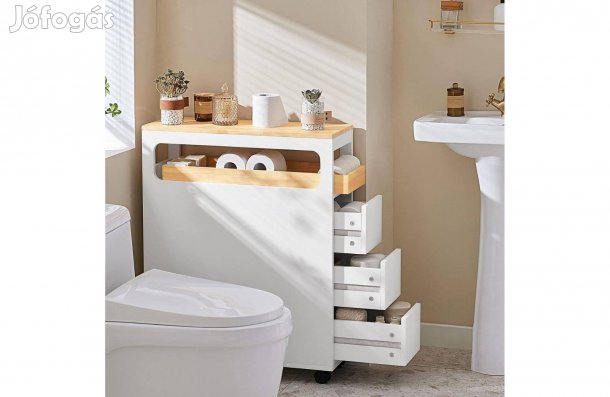 Tárolószekrény három fiókkal65×23×82 cm,Sobuy,fehér,mobil,Új