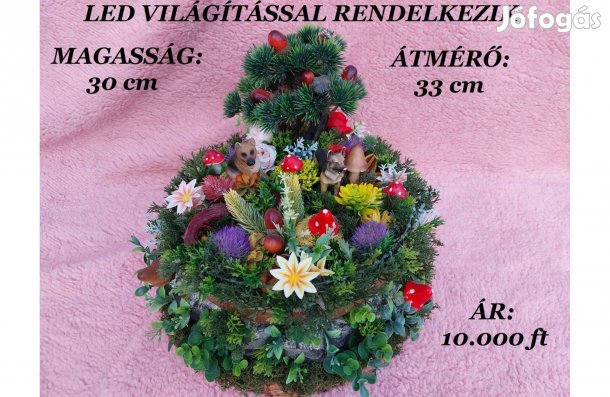 Tavaszi kutyás-gombás asztaldísz. Led világítással