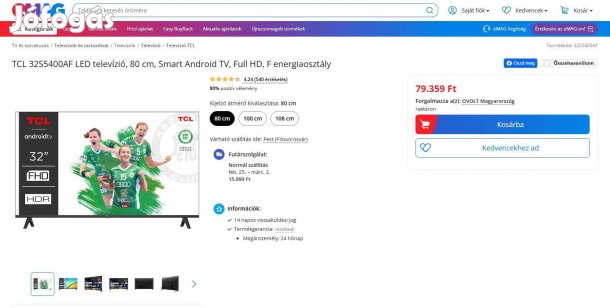 Tcl-led-televizio-80-cm-smart-android-tv-full-hd-f 60000ft eladó