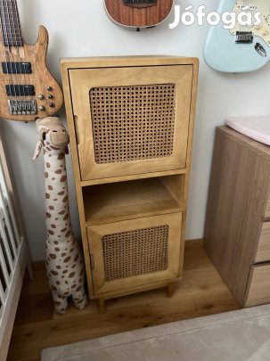 Teakhome Luis tömörfa szilfa + rattan könyvespolc / tárolószekrény