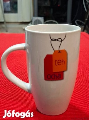 Teh OCha + Budapest Bank jelzésű festett Porland kerámia bögre, eladó