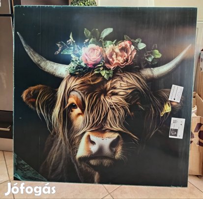 Tehén portré virágkoronával 80 x 80 cm, új