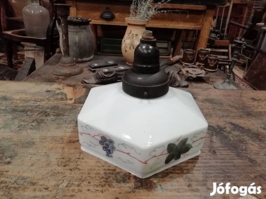 Tejüveg, szögletes konyhai mennyezeti lámpa, festett a 20. sz