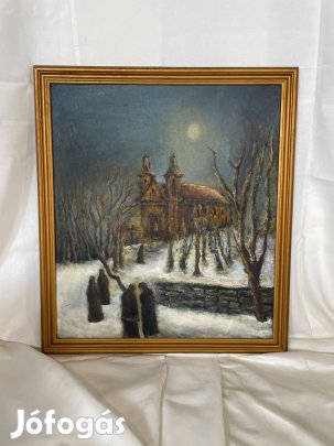 Tél, éjszakai mise tematikájú festmény
