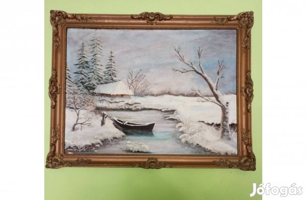 Téli csónakos festmény
