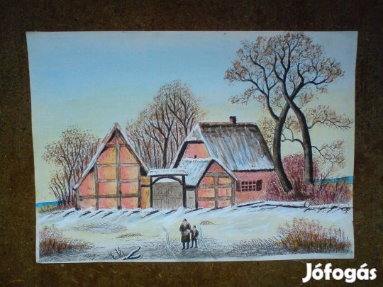 Téli kép tanyasi ház - akvarell vagyis kis vízfestmény