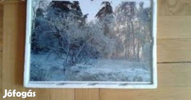 Téli kép üveggel, dekoráció képkeret 21 x 30 cm