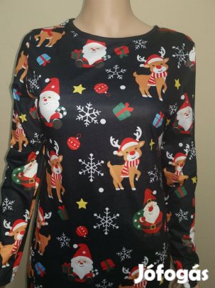 Téli mintás ruha S hosszú ujjú, rugalmas, kényelmes