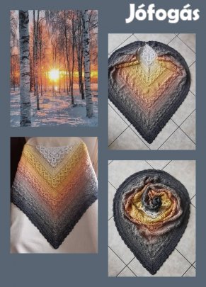 Téli színvilágú, egyedi, kézzel horgolt nagy vállkendő. 