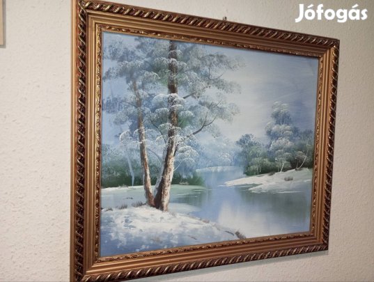 Téli tájkép, festmény 70x60 cm-es, jelöletlen