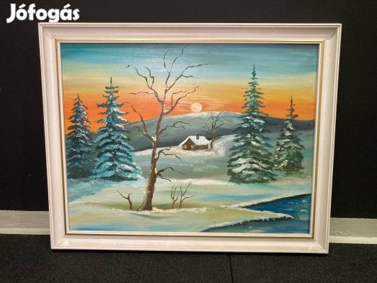 Téli tájkép festmény - keretben