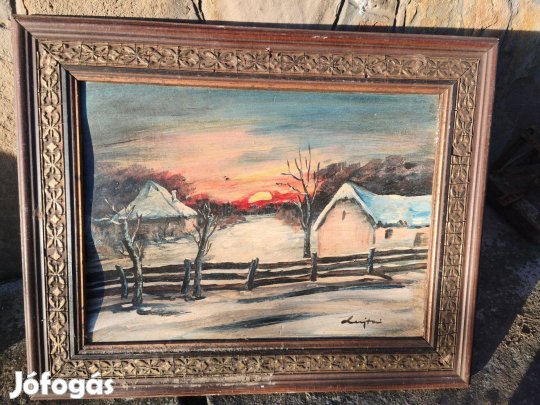 Téli tanya részlet , festmény szép keretben