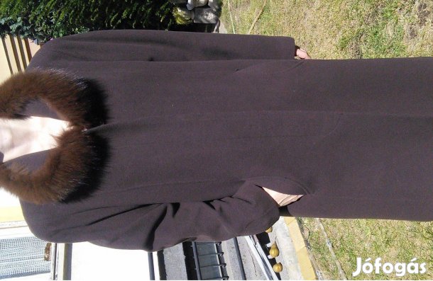 Télikabát női barna gyapjú kasmír hosszú L kabát szövet