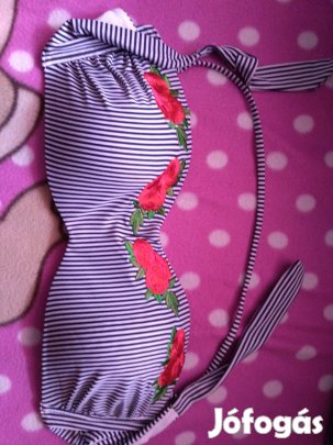 Tengeresz csikos, himzett, bikini felso, ovs, xl, Uj