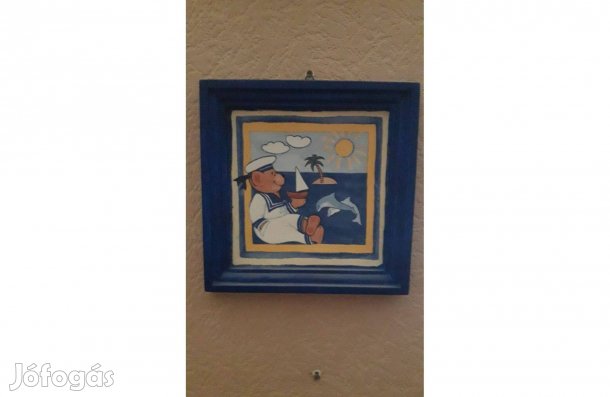 Tengerész maci dekupázs gipszkép akasztóval 21,5*21,5 cm_