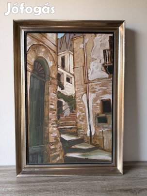 Tenk Laszló "Lépcsős sikátor" - Olaj, tempera - 83x55cm