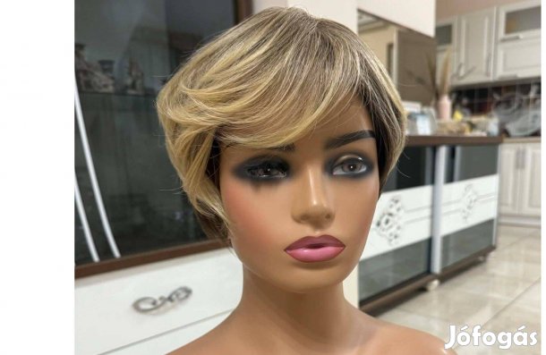 Természetes, szőke - barna rövid női paróka eladó - kezelt emberi haj
