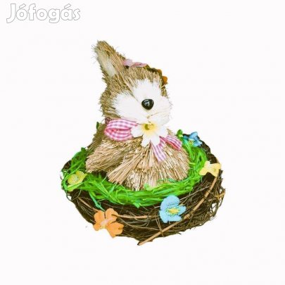 Természetes rost nyuszi húsvéti dekoráció tojásokkal, 19 cm