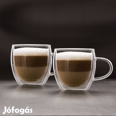 Termo Duplafalú 2 darab pohár üveg csésze cappuccino kávé - 250 ml
