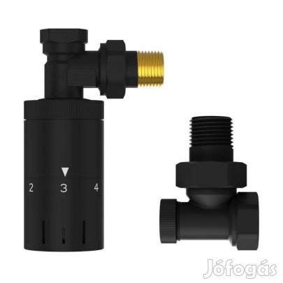 Termosztatikus radiátor sarokszelep készlet - 1/2" - fekete