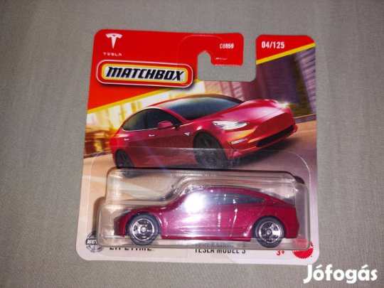 Tesla Model 3 bordó piros Matchbox Match Box Hot Wheels kisautó e-autó