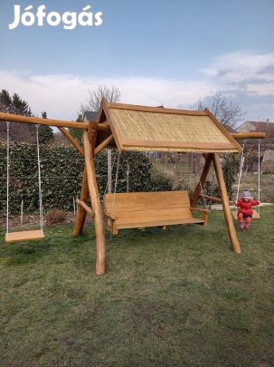 Tetős hintaágy akácból és tölgyből felnőtt súlyra tervezve