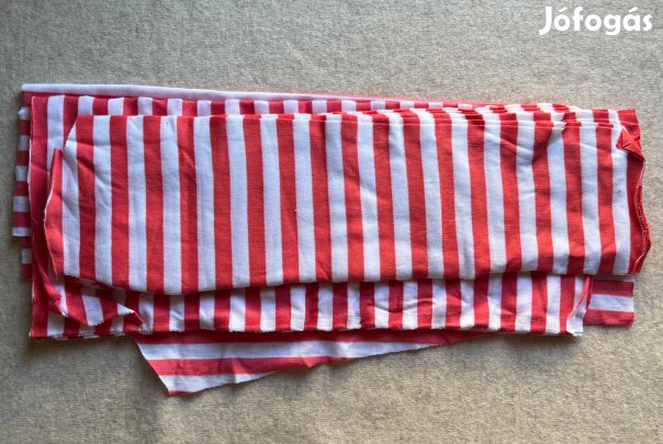 Textil - méteráru (pamut) korall-fehér csíkos csomag