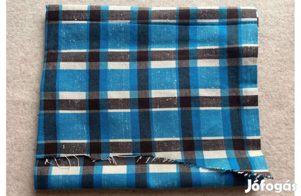 Textil - méteráru (vászon) kék, fekete kockás