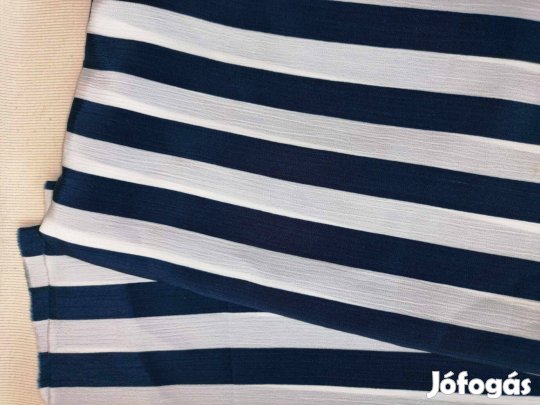 Textil - méteráru (vékony, gyűrtselyem) sötétkék, fehér csíkos