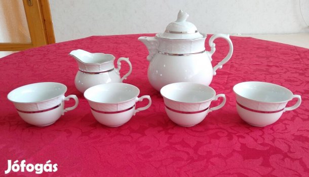 Thun kávés, teás készlet, fehér arany díszítéssel 4 személyes, antik