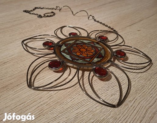 Tiffany stílusú üveg Mandala ablakdísz, fali dísz