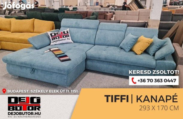 Tiffi kanapé ülőgarnitúra 294x175 cm sarok bútor kék ágyazható