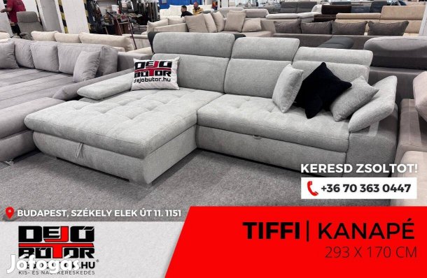 Tiffi sarok kanapé ülőgarnitúra 174x294 cm ágyazható grey szürke