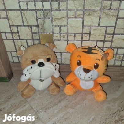 Tigris + kutya tapadókorongos felakasztható plüss 2db 16cm új