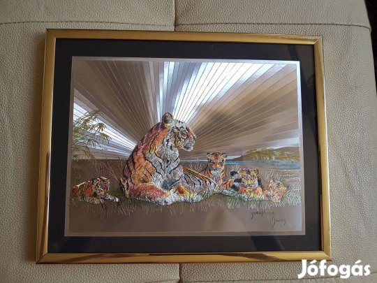 Tigris fényvisszaverős kép kerettel falikép fali dekoráció dísz