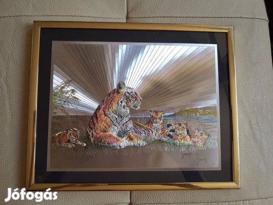 Tigris fényvisszaverős kép kerettel falikép fali dekoráció dísz Eladó