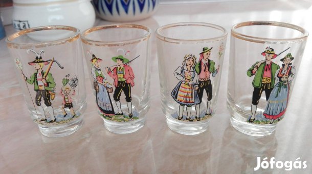Tiroli kupicás poharak Aranyszegélyes régi db-ok