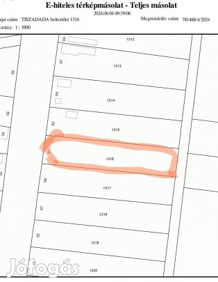 Tiszadadán telek eladó