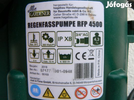 Tiszta víz szivattyú 4500liter/h vízhozammal, automata úszókapcsolóval