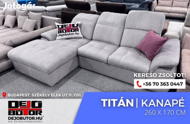 Titán rugós sarok kanapé ülőgarnitúra 260x170 cm ágyazható szürke