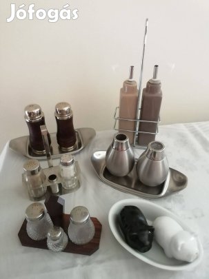 Több inox, fűszertartó, só bors, porcukor szóró, olaj ecet kiöntő