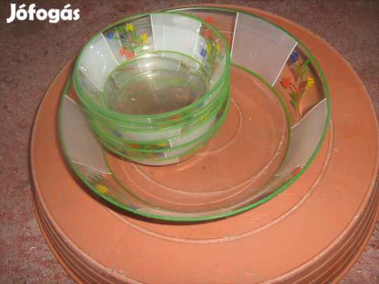 Több mint 100 éves csiszolt kézzel festett desszertes készlet