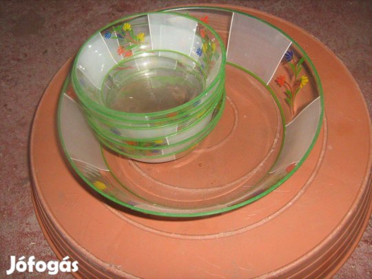 Több mint 100 éves csiszolt üveg kézi festés salátás készlet