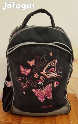 Többrekeszes iskolatáska hátizsák lányoknak fekete-rózsaszín
