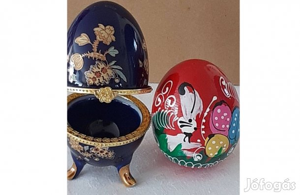 Tojás formájú ékszerdoboz es egy festett fa tojás eladó