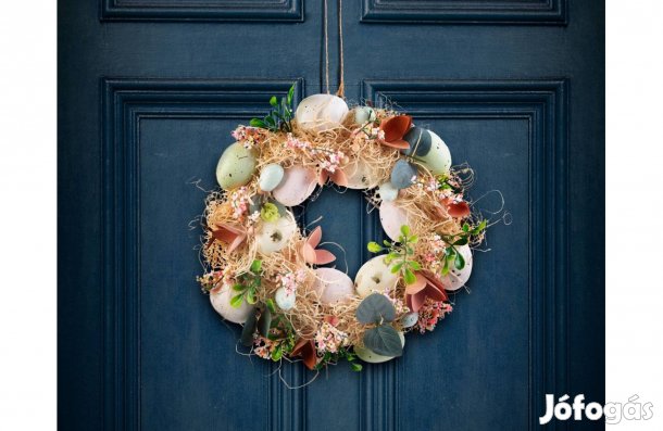 Tojásos Húsvéti ajtódísz dekoráció - kopogtató koszorú szalma alap