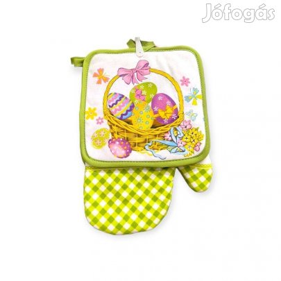 Tojásos zöld edényfogó kesztyű és szalvéta szett 2 db-os