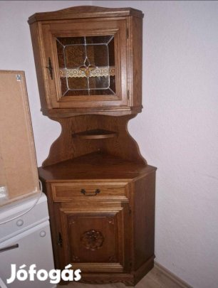 Tölgy sarok tálalószekrény , vitrines fali konyha szekrény