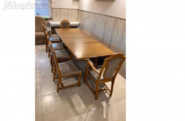 Tölgyfa étkező asztal 6 székkel, karosszékkel, védőfóliával